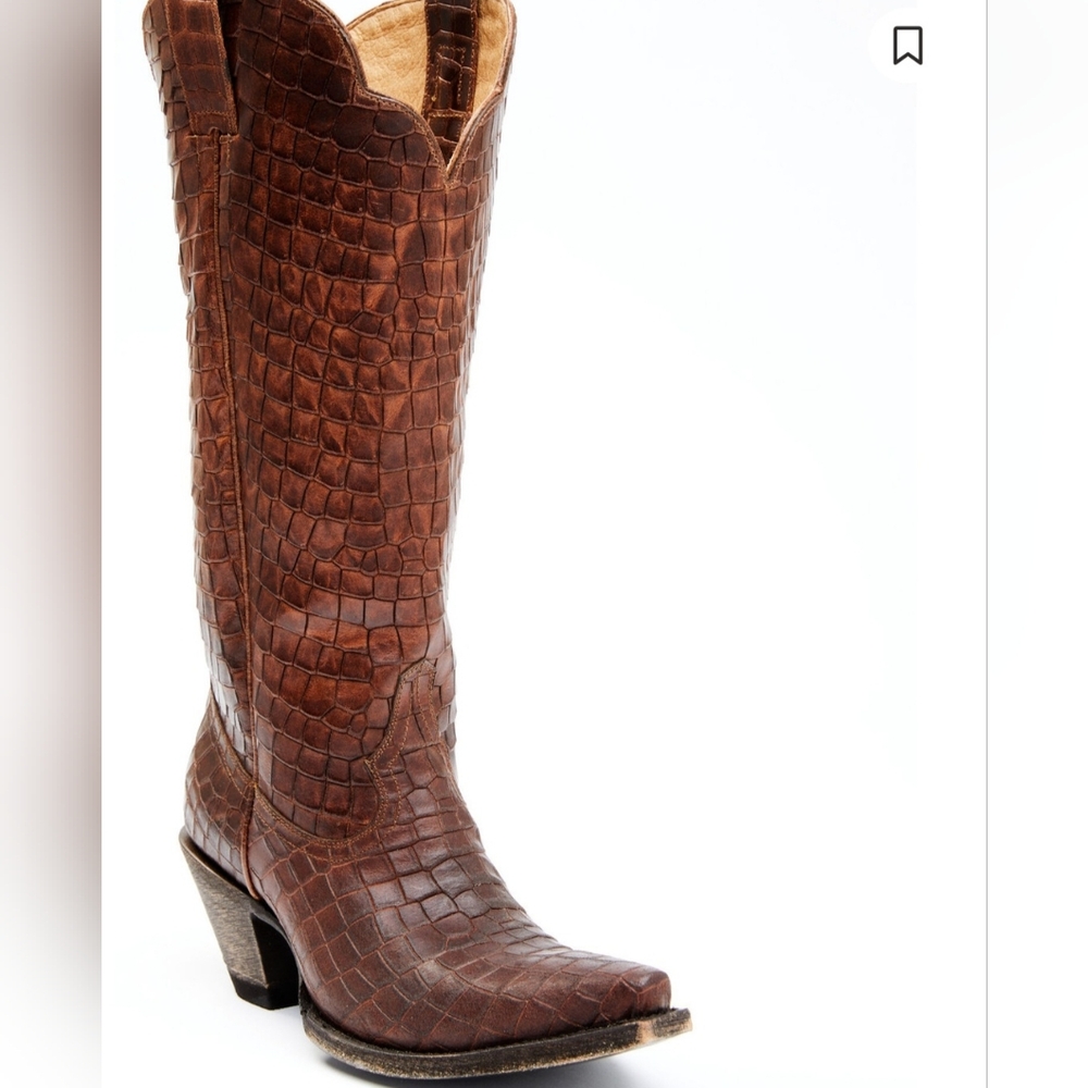 Idyllwind Brown Croc-Embossed Leather Heeled Cowboy Boots